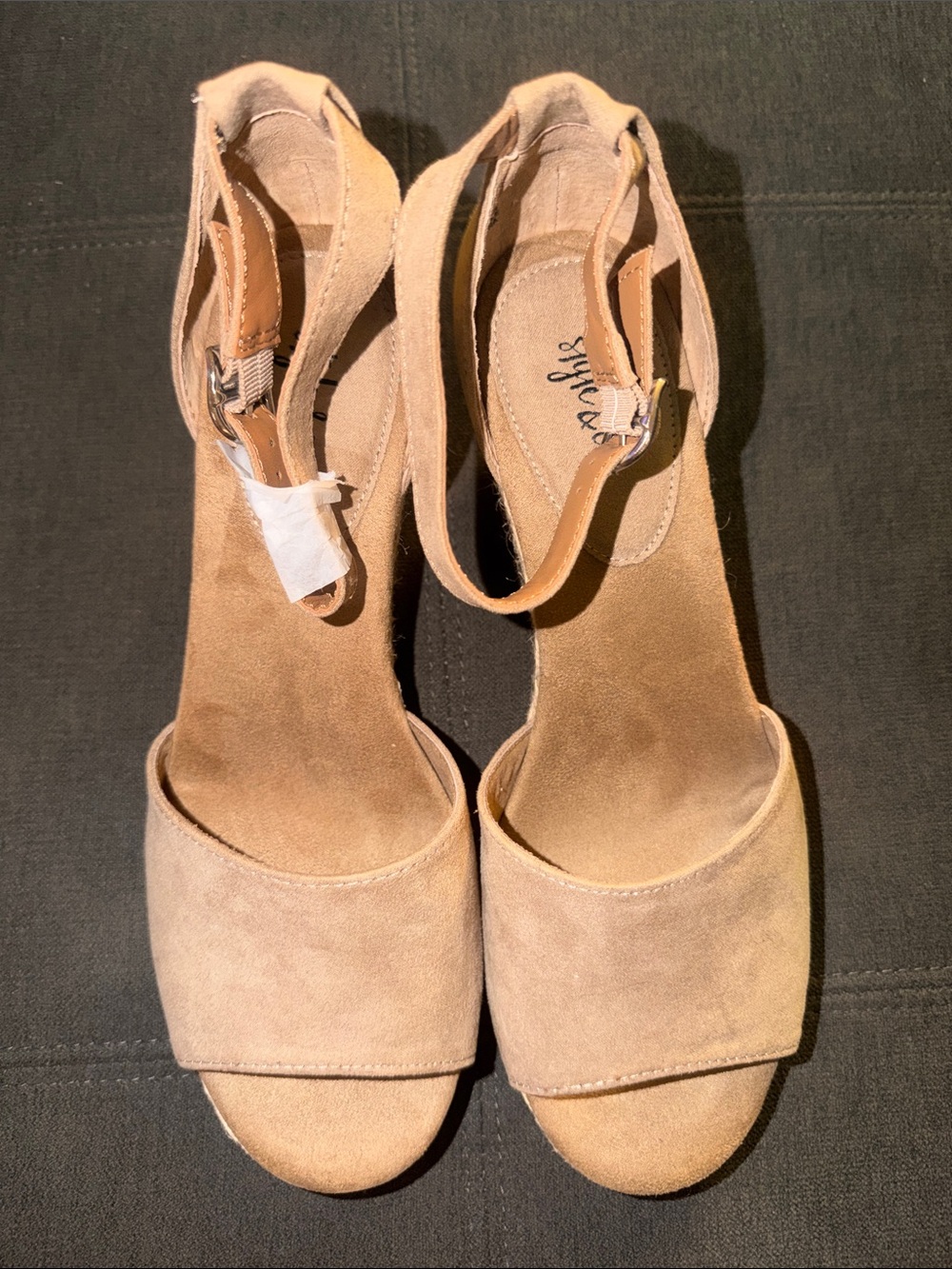 Style & Co. Beige Suede Open-Toe Ankle-Strap Heels